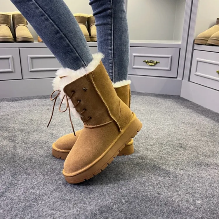 GRSD【绑带女神款】女士高筒雪地靴新款牛皮羊毛冬季时尚百搭