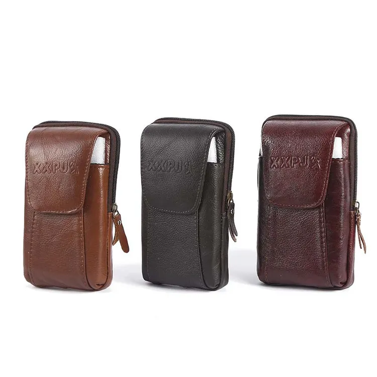 新款时尚商务腰包腰带包竖款吸扣锁扣男士腰包真皮耐磨手机袋批发