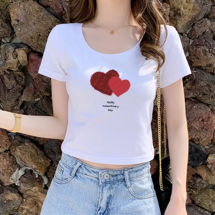 夏季新款短款T恤女白色圆领露脐高腰修身韩版百搭显瘦紧身上衣女