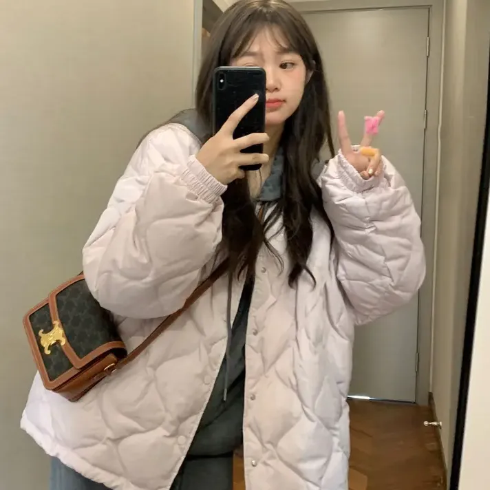 棉服女2025冬季新款韩系夹棉外套葫芦花型小个子菱格棉袄慵懒风