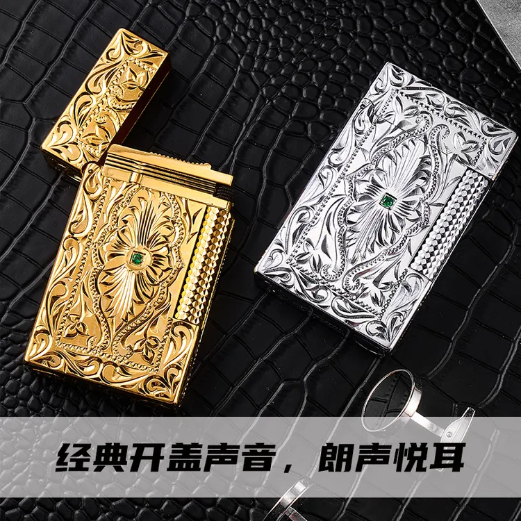 TSHOMX【翡翠幻境】高定系列宝石镶嵌纯铜朗声打火机送男士生日礼物