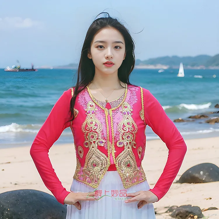 舞上妙品64大眼网纱新款短马甲新疆舞台维吾尔族表演舞蹈服饰