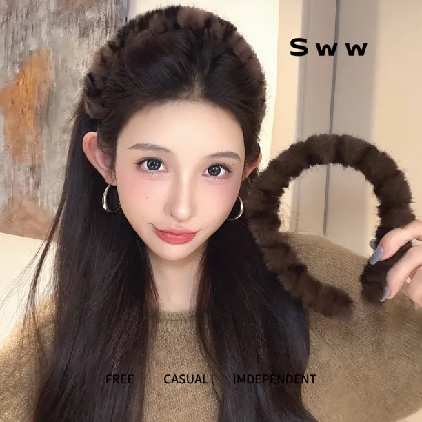 SWW秋冬毛绒豹纹两戴发箍高级感高颅顶头包脸整理碎发发箍