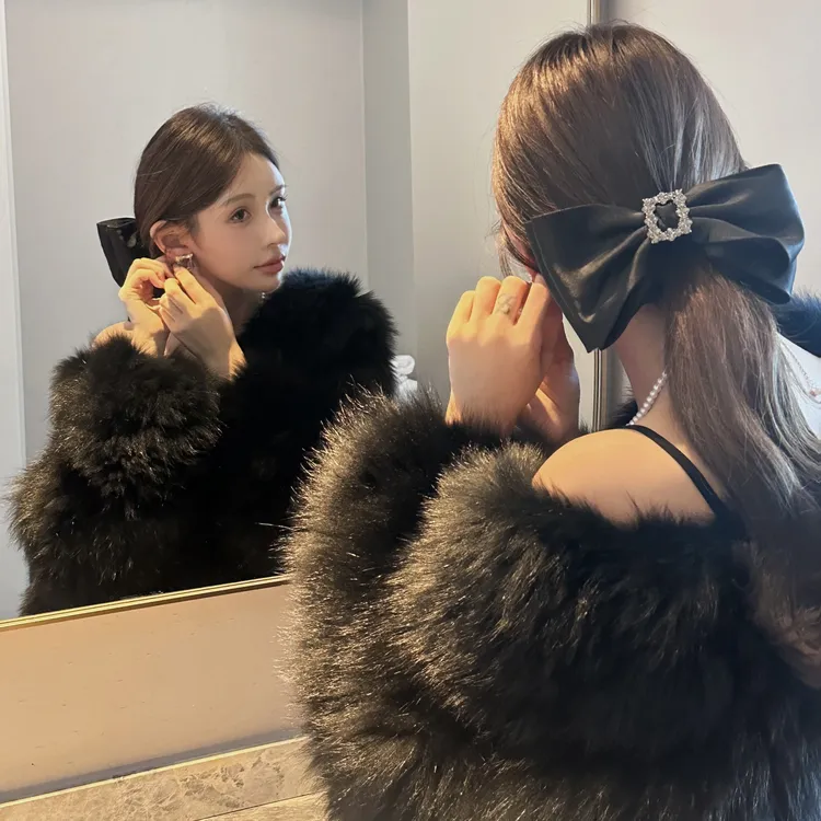 SWW贵气感方钻大蝴蝶结发夹质感气质网红很绝一字弹簧后脑勺夹