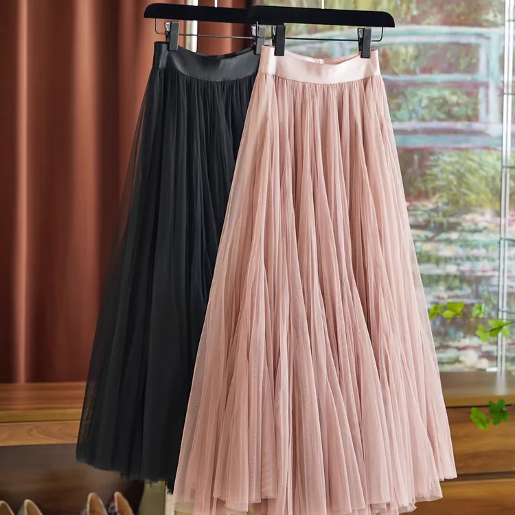 25秋冬爆款加厚网纱大裙摆优雅气质温柔风长款大摆裙洋气休闲装女