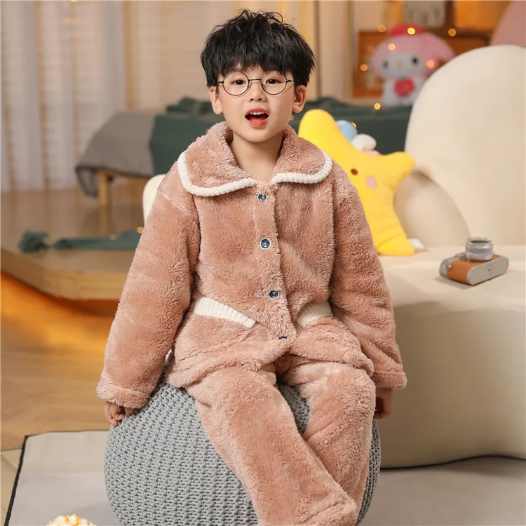 儿童睡衣秋冬季男童加绒加厚法兰绒保暖中大童宝宝男孩家居服大码