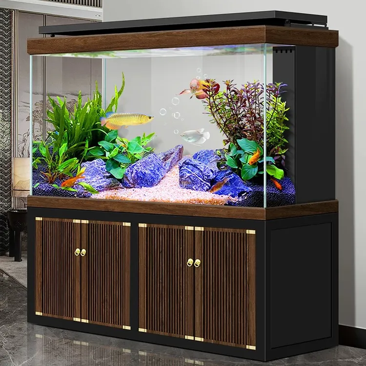 新中式超白玻璃鱼缸客厅屏风隔断底滤水族箱办公室龙鱼缸大型定做