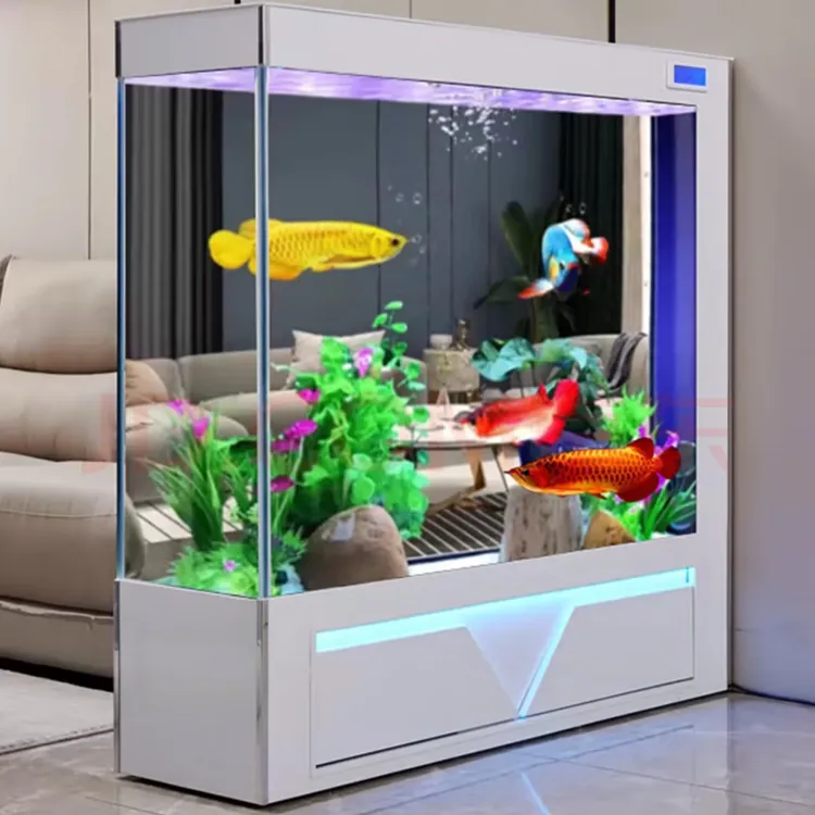 新款定做超白金鱼缸家用客厅造景大型落地屏风隔断生态水族箱鱼缸
