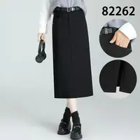 【歌莱图】2025秋冬新款时尚百搭纯色高腰开叉洋气中长半身裙#82262