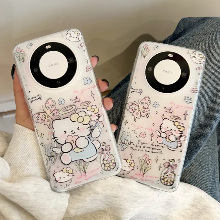 蝴蝶天使KT猫卡通趣味高级感适用华为mate60pro+手机壳防摔男女款