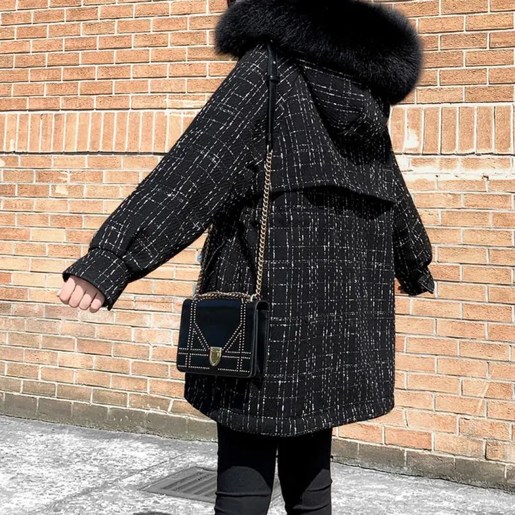 大码女装小香风棉服女冬季新款时尚大毛领派克服收腰工装棉衣外套