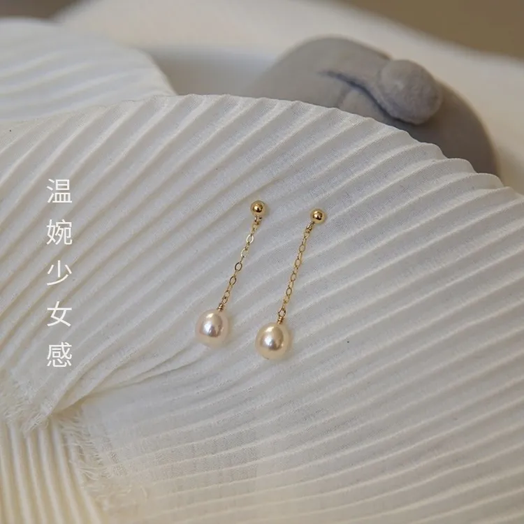温婉少女感~天然强光小水滴珍珠小巧耳环精致s925纯银耳钉大气