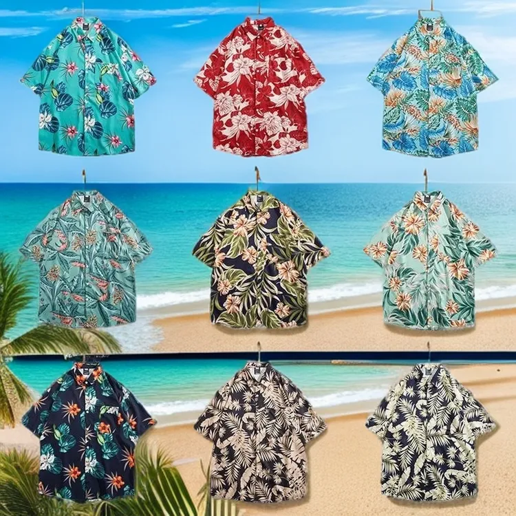 夏季港风日系短袖衬衫男韩版潮流宽松夏威夷复古痞帅海边花衬衣潮