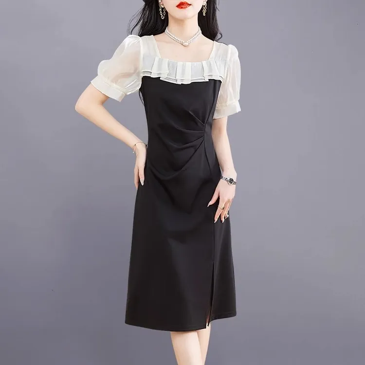 连衣裙2024新款女夏季高端精致法式方领气质名媛显瘦正式场合裙子