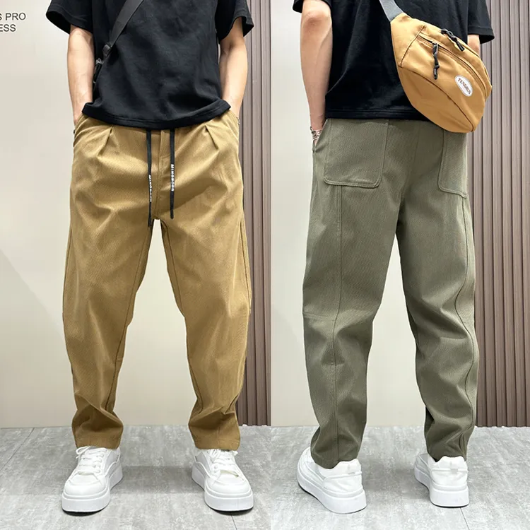 裤子男早秋新款直筒休闲裤设计感潮牌哈伦裤松紧腰男士锥型小脚裤