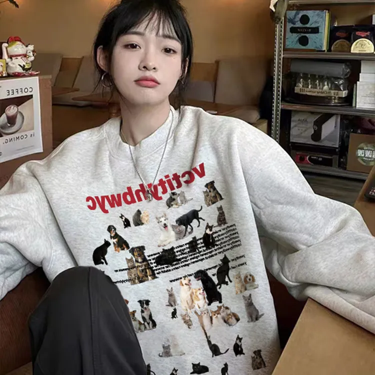 加绒卫衣女2024年秋冬季新款ins设计感圆领小众宽松百搭长袖上衣