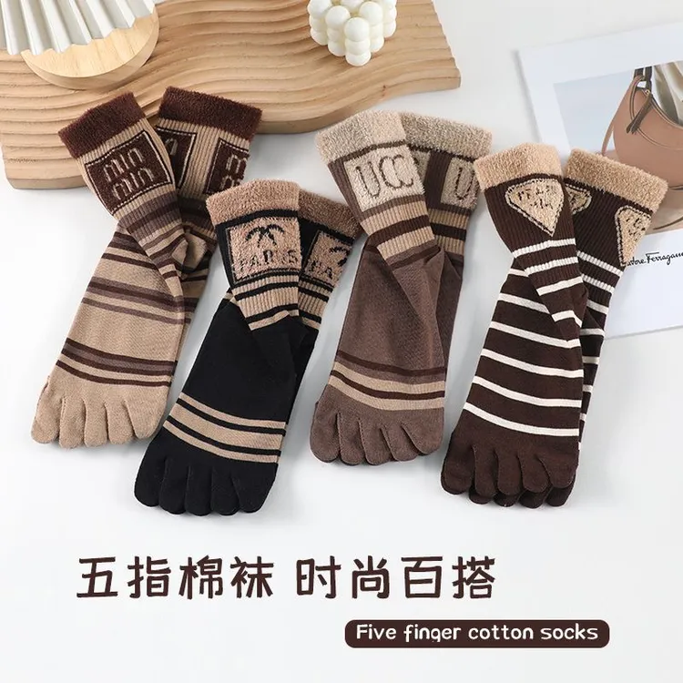 五指袜女爆款高筒高端洋气网红潮袜UCC百搭羽毛韩版美拉德色系