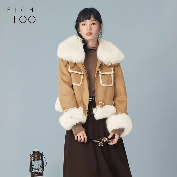 A爱居兔游牧风拼接设计时尚外套EWQGJ4N012A