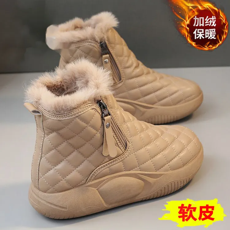 短筒厚底雪地靴女款冬防水防滑2023新款保暖短靴加绒加厚棉鞋冬季