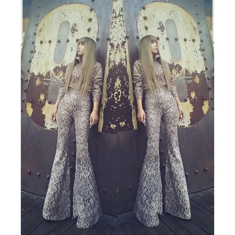 【咖啡蛇纹大喇叭】AOAOMISSSHOP鳌鳌家时尚春秋长裤46-2