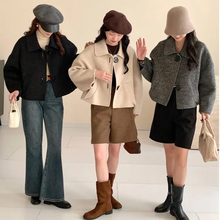 24秋冬新款小香风气质韩版轻奢宽松百搭外套女短款双面呢羊毛大衣