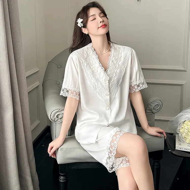 冰丝睡衣女夏季短袖短裤薄款韩版甜美休闲蕾丝花边2024新款家居服