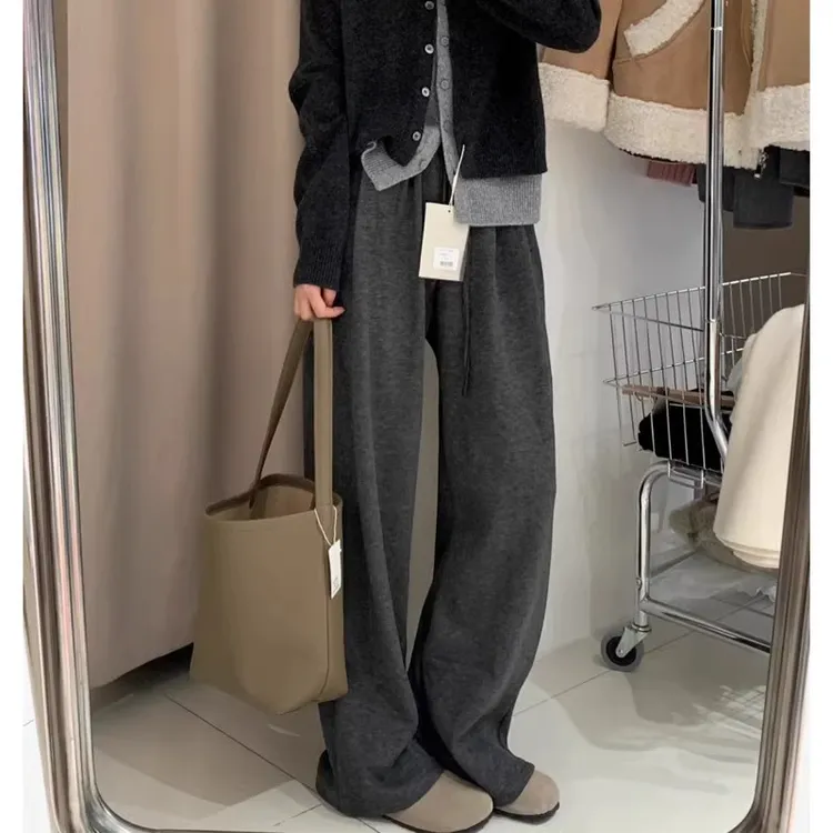 早秋糯米裤女2025新款韩系慵懒风裤子小个子胖mm显瘦休闲阔腿裤