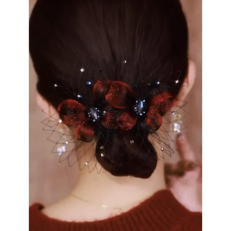 高端水晶手工蝴蝶发夹女盘发顶夹发饰韩版气质一字夹马尾半扎发卡