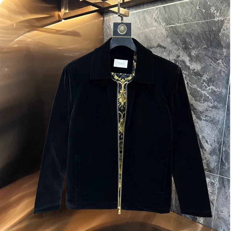 2024秋冬新款金丝绒外套男时尚休闲百搭净版翻领商务行政棉服夹克