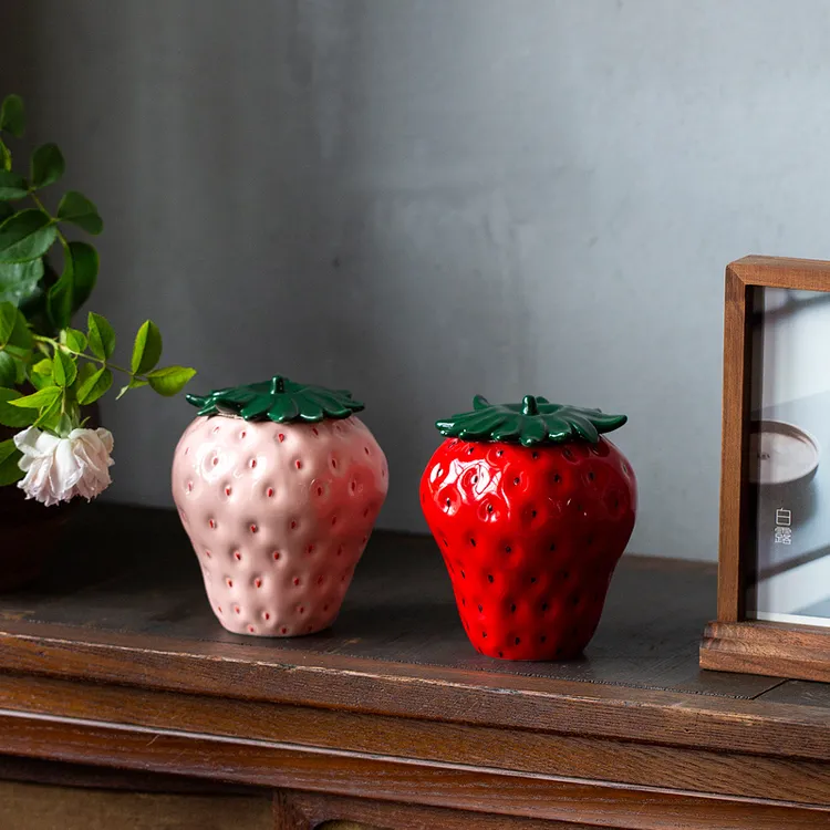 百垚中式创意欧式草莓茶叶罐手工可爱小号便携储茶罐茶道家庭摆件