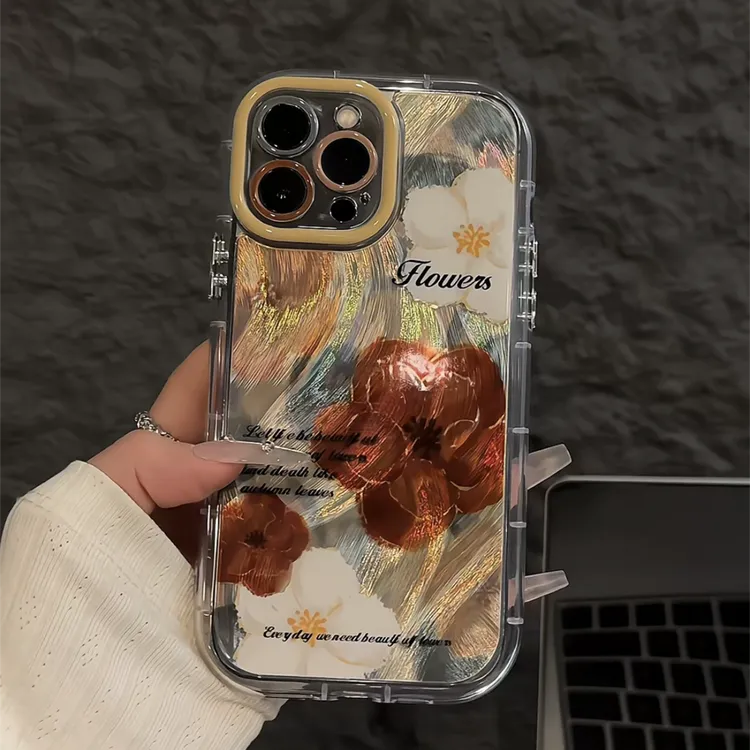 适用苹果15羽纱奶油iPhone16pro手机壳华为p繁花mate60防摔小米14