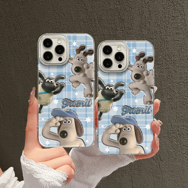 适用苹果iPhone16pro手机壳mate60漩涡壳IMD华为15蓝格纹掌门狗14