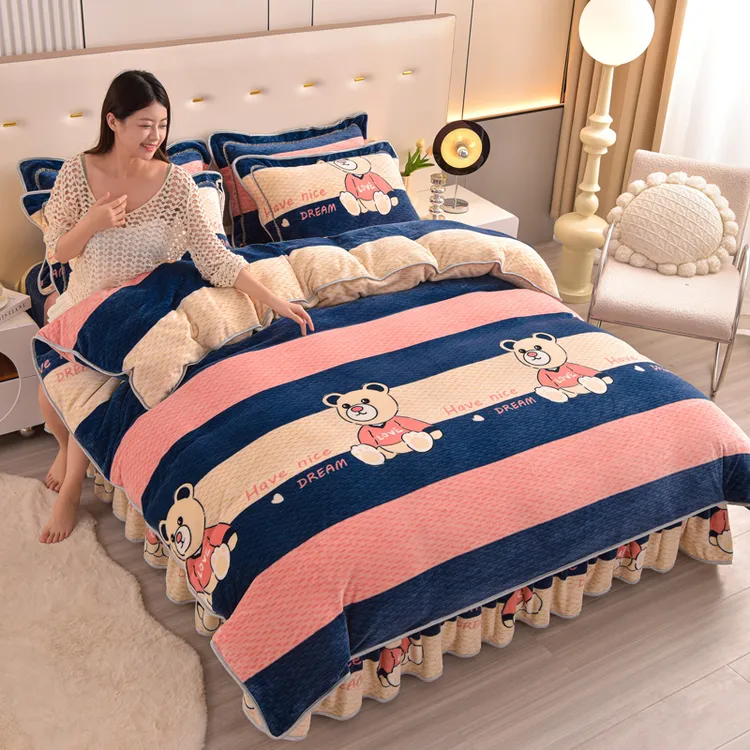 加厚牛奶绒四件套加绒双面绒被套水晶绒毛绒床单被套单人宿舍套件