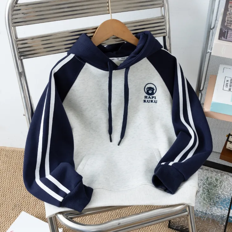 哈皮酷酷男童春秋拼色帽衫2025新款儿童中大童宽松休闲春装卫衣潮