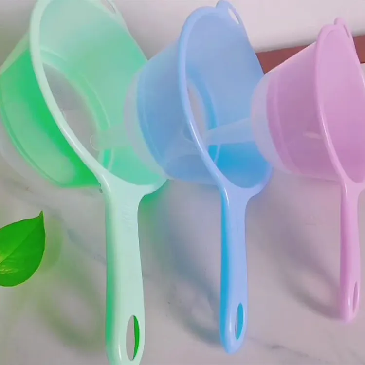 【俞文】网漏带漏斗厨房沥水漏勺家用淘米过滤网带漏斗大号透明长柄