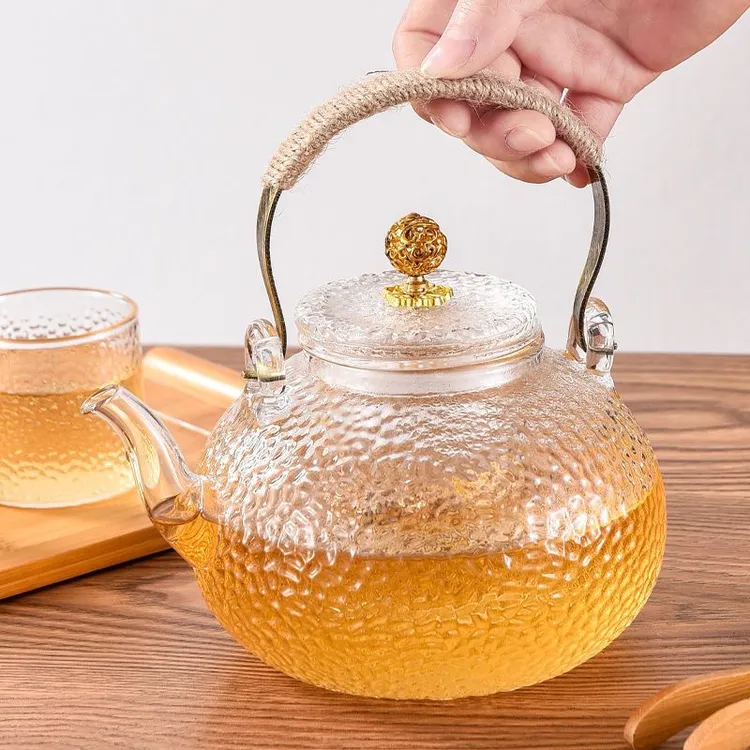 耐高温锤纹玻璃茶壶提梁煮茶壶电陶炉加热烧水泡茶壶养生壶煮茶器