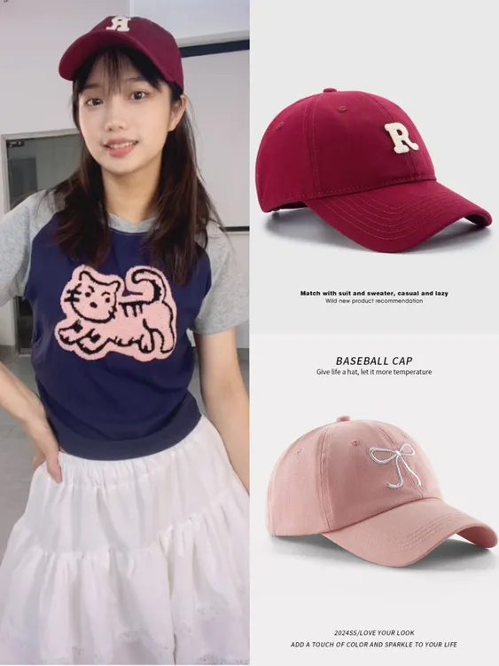 2024新款蝴蝶结刺绣鸭舌帽女大脸百搭显脸小刺绣百搭鸭舌帽春帽子