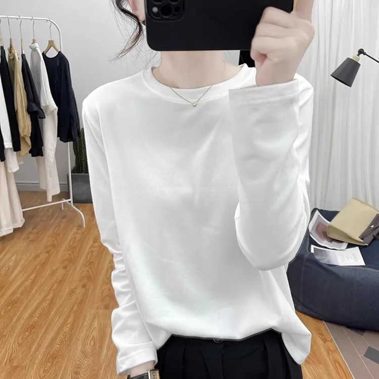 超柔双面德绒磨毛打底衫女2026春秋新款简约内搭套头长袖T恤上衣