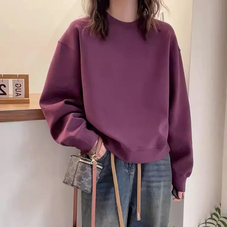 简约休闲百搭卫衣女春秋新款基础款上衣舒适洋气外穿加绒加厚冬季