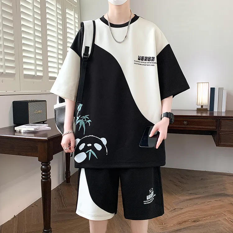 青少年学生短袖男士套装初高中学生薄款宽松T恤短裤时尚两件套