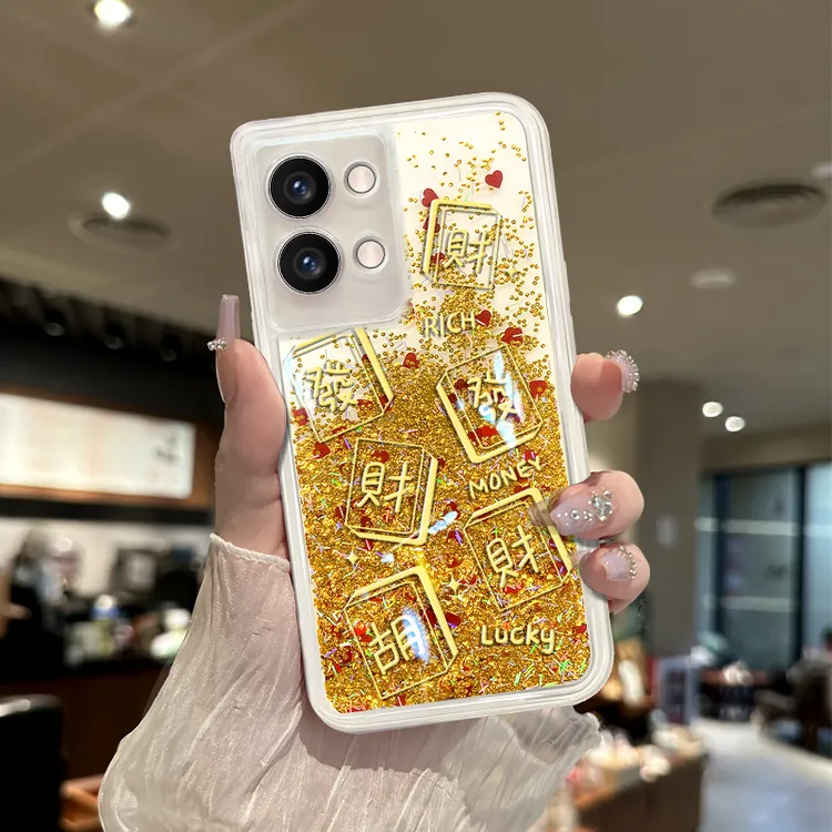 适用于opporeno9手机壳发财麻将新款流沙壳防摔爆款保护套