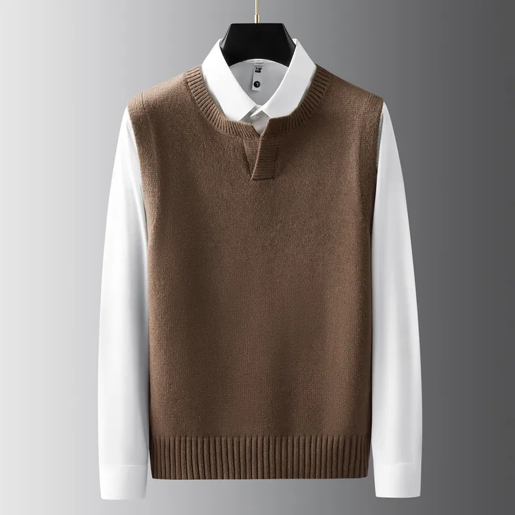毛衣背心男秋冬季纯色v领轻商务休闲百搭无袖外搭保暖针织衫马甲