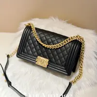 大吉中古/Chanel香奈儿黑金leboy中号单肩包