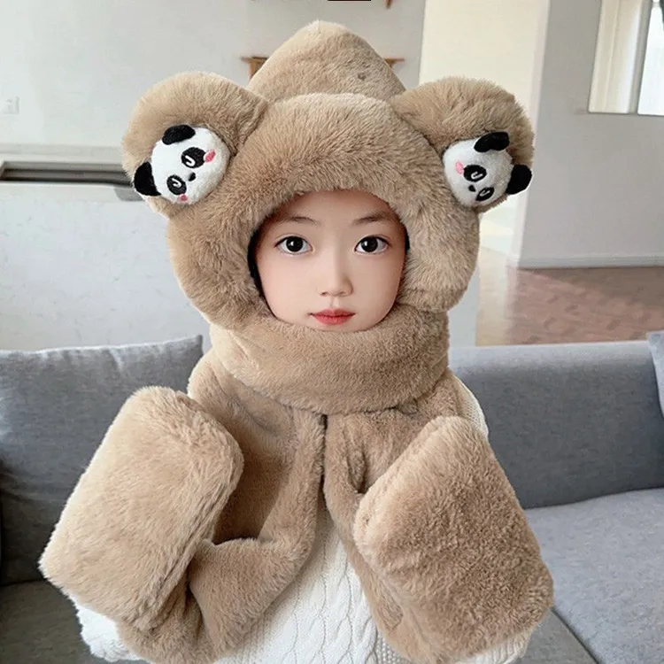 儿童帽子冬季新款男女童护耳帽加厚保暖宝宝毛绒帽围巾手套一体帽