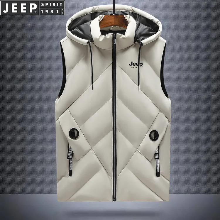 JEEPSPIRIT马甲男棉服背心男士秋冬保暖连帽休闲无袖马夹外套定制
