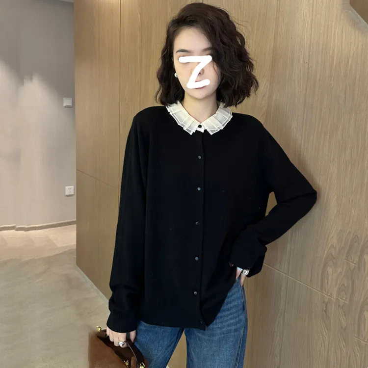 法式娃娃领气质加厚针织衫2025秋新款大码胖妹妹别致百搭打底衫