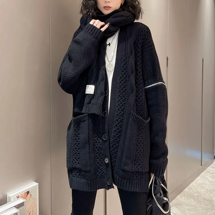 欧货森系毛衣外套女秋冬2025新款大码胖mm显瘦慵懒风加厚针织开衫