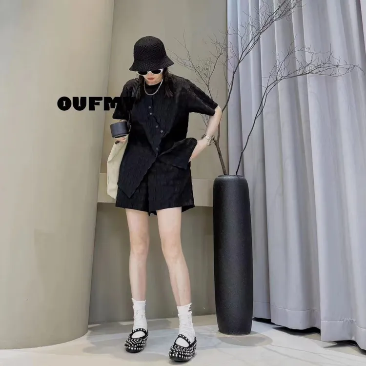 夏季慵懒风奶芙短袖休闲短裤两件套2025新款大码胖MM洋气显瘦套装