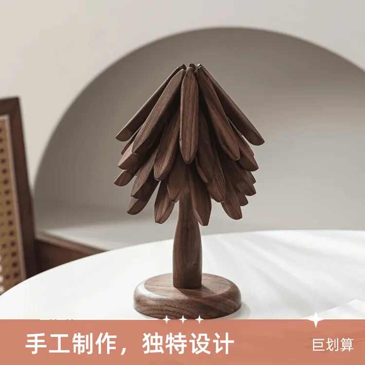 一棵树隔热垫胡桃色实木防烫耐热垫家用圆形创意餐桌菜垫餐垫摆件