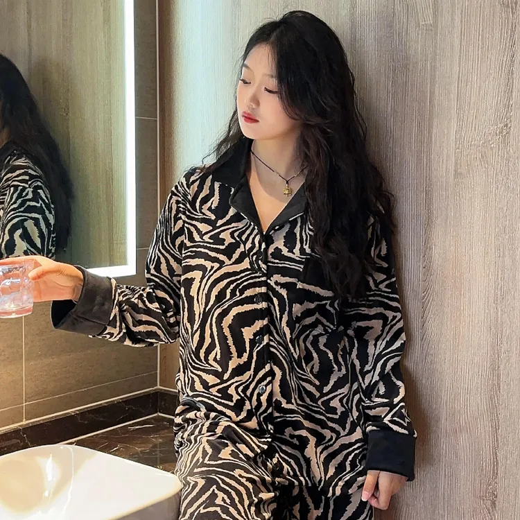 兰麦菓【海岛绒】秋冬季加绒情侣睡衣女士2025新款家居服男保暖套装